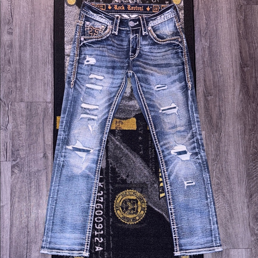 Rock Revival Jeans Men’s Size (28•30) Distressed Slim Fit Denim